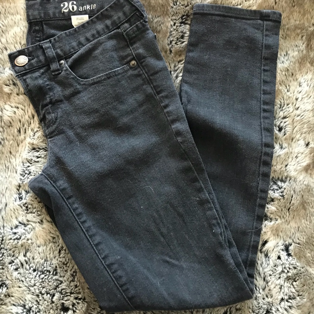 J. Crew toothpick black denim. Faded.